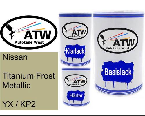 Nissan, Titanium Frost Metallic, YX / KP2: 500ml Lackdose + 500ml Klarlack + 250ml Härter - Set, von ATW Autoteile West.